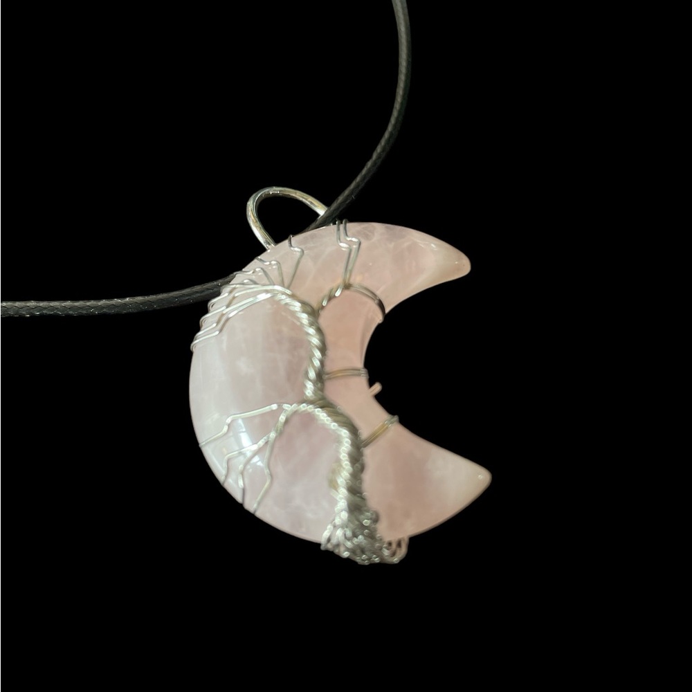 Twinkling Tree Rose Quartz Crescent Moon Tree of Life Necklace